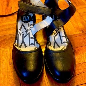 FLY LONDON leather Mary Jane wedges